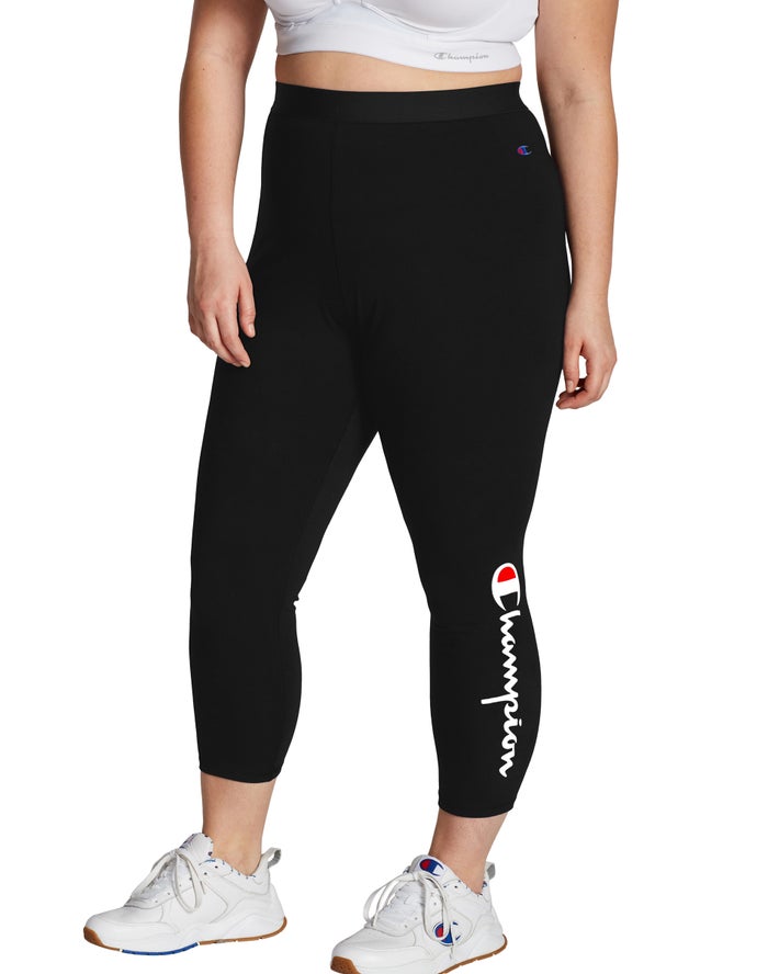 Champion Dame Leggings Sort - Plus Authentic Script Logo - Danmark XIW-436501